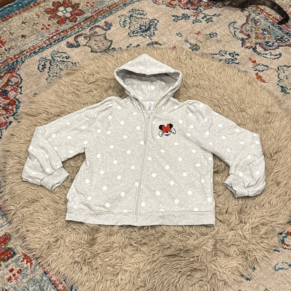 Disney Light Gray Polka Dot Minnie Mouse Zip Hoodie